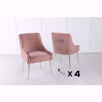Set of 6 Giovanni Soft Pink Velvet Dining Chair with Back Handle / Chrome Legs