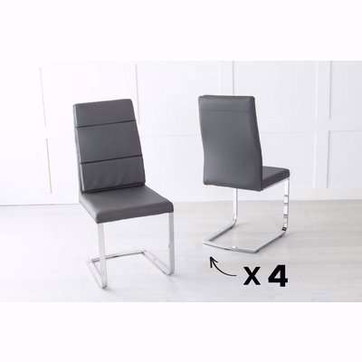 Set of 6 Arabella Dark Grey Leather Dining Chair with Stainless Steel Cantiliver Base