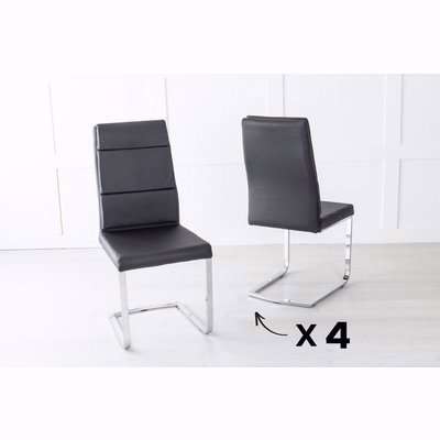 Set of 6 Arabella Black Leather Dining Chair with Stainless Steel Cantiliver Base