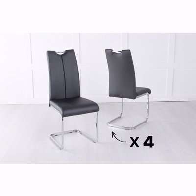 Set of 6 Nikko Black Leather Handle Back Dining Chair with Stainless Steel Cantiliver Base