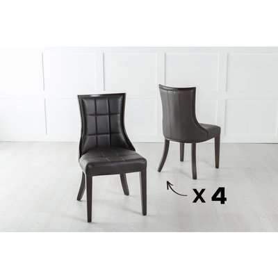 Set of 6 Paris Black Leather Dining Chair - Polished Brown Legs & Side Trims