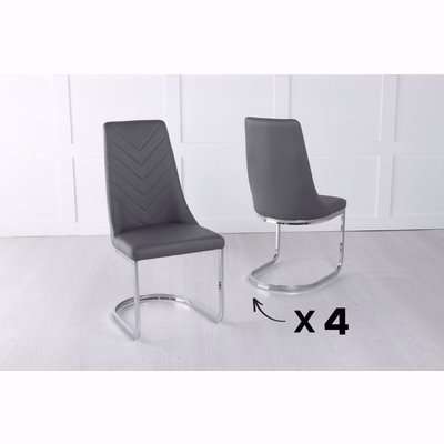 Set of 6 Phoenix Dark Grey Leather Dining Chair with Stainless Steel Cantiliver Base