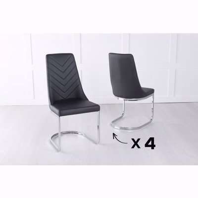 Set of 6 Phoenix Black Leather Dining Chair with Stainless Steel Cantiliver Base