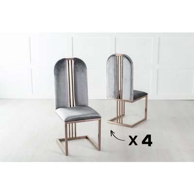 Set of 4 Troy Bronze Frame Grey Velvet Dining Chair