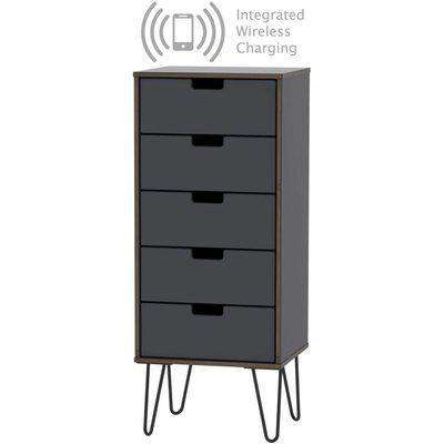 Shanghai Graphite Tall Bedside Cabinet with Hairpin Legs and Integrated Wireless Charging