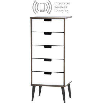 Shanghai High Gloss White Tall Bedside Cabinet with Wooden Legs and Integrated Wireless Charging