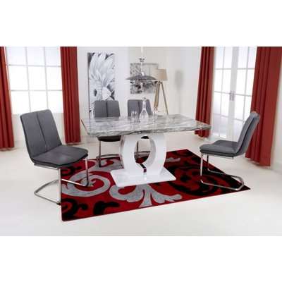 Shankar Neptuni High Gloss White with Grey Marble Effect Dining Table and 4 Randall Steel Grey Dining Chairs