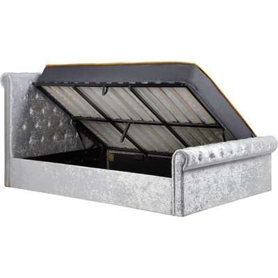 Sienna Steel Crushed Velvet Fabric Side Ottoman Bed