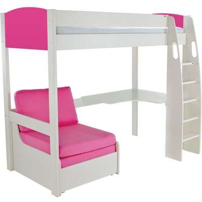 Stompa Pink High Sleeper Bed with Desk and Chair