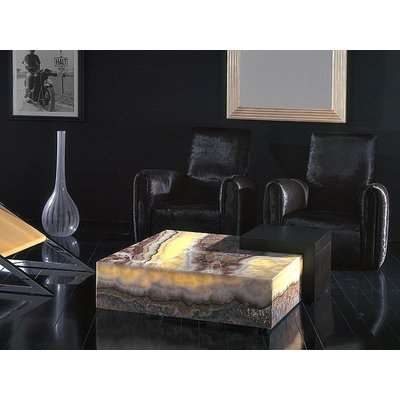 Stone International Box Coffee Table with Light - Marble and Wenge Wood