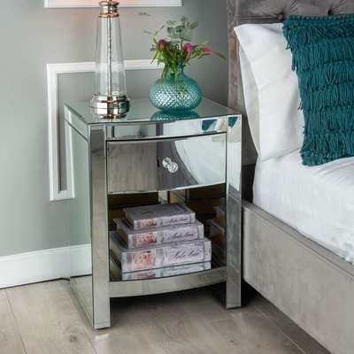 Curved Mirrored Bedside Table - 1 Drawer