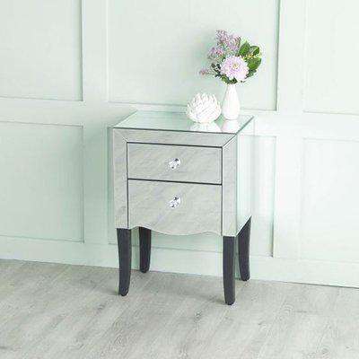 Venetian Mirrored 2 Drawer Bedside Table with Black Legs