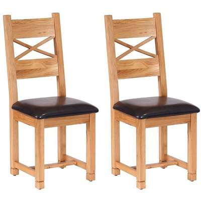 Vancouver Petite Oak Cross Back Dining Chair with Chocolate Leather Seat Pad (Pair)