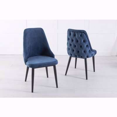 Wexler Blue Velvet Back Tufted Dining Chair with Black Legs