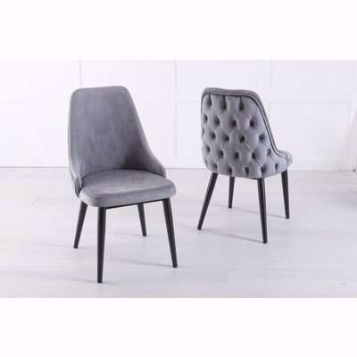 Wexler Grey Velvet Back Tufted Dining Chair with Black Legs