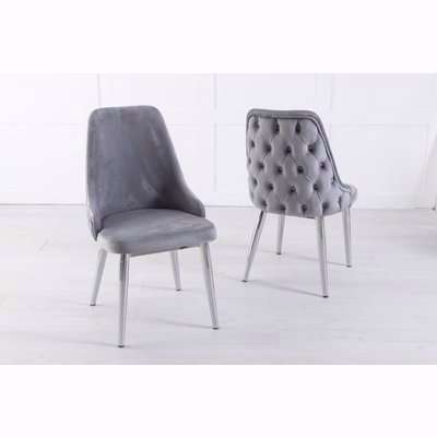Wexler Grey Velvet Back Tufted Dining Chair with Chrome Legs