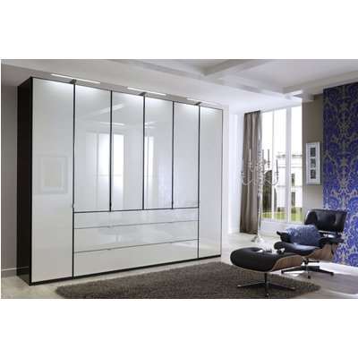 Wiemann VIP Eastside 6 Door Wardrobe in Black and White Glass - W 300cm