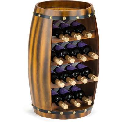 14 Bottle Wooden Barrel Wine Rack