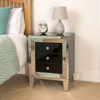 Christow Black 3 Drawer Mirrored Bedside Cabinet