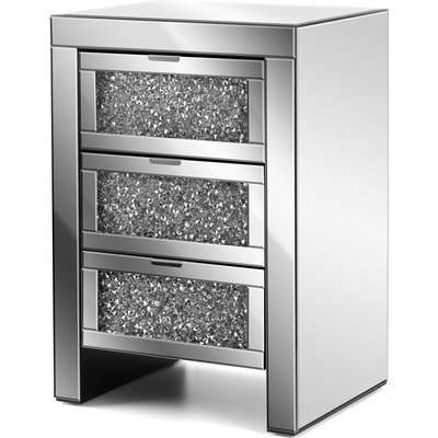 Christow Crystal 3 Drawer Mirrored Bedside Cabinet