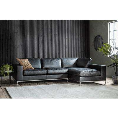 Forte Black Leather Corner Chaise Sofa