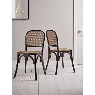 Two Cane Webbing Dining Chairs - Black