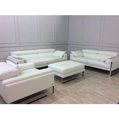 Rocco Chair + 2 str sofa + 3 str sofa + footstool and scatter cushions in Bull 370 Bianco Puro leather