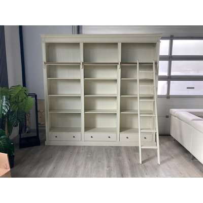 White Wooden Bookcase and Shelving with Ladder