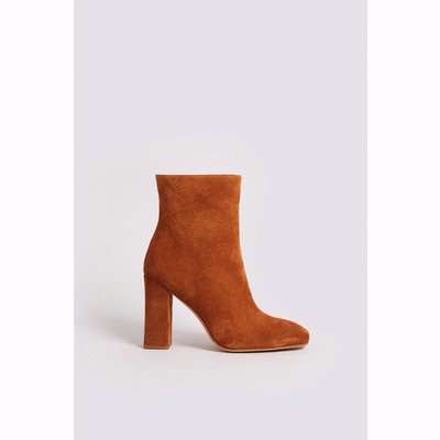 Leather Square Toe Heeled Ankle Boot