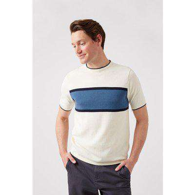 White Shortsleeve Chest Stripe Knitted Tshirt