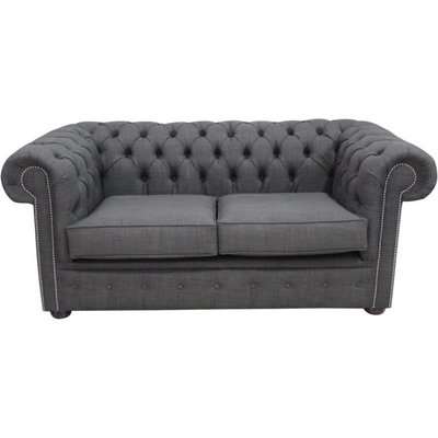 Chesterfield 2 Seater Sofa Settee Grey Real Linen Fabric