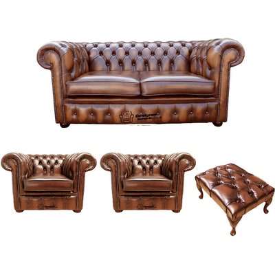 Chesterfield 2 Seater Sofa + 2 x Club Chairs + Footstool&hellip;
