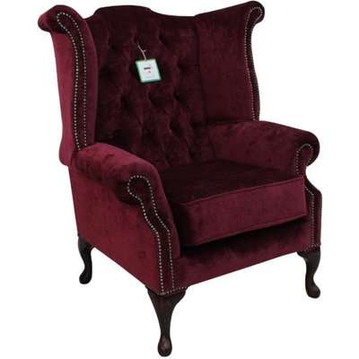 Chesterfield Fabric Queen Anne High Back Wing Chair Post Box