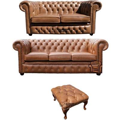 Chesterfield 2 Seater + 3 Seater Sofa + Footstool Old English&hellip;