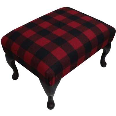 Chesterfield Saxon Queen Anne Footstool Buffalo Red Check Wool