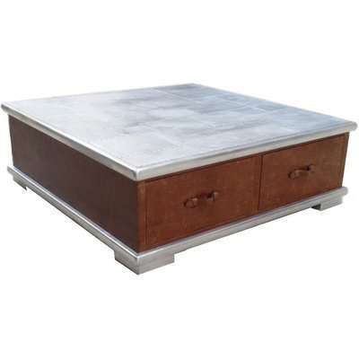 Large Square Aviator Leather Coffee Table