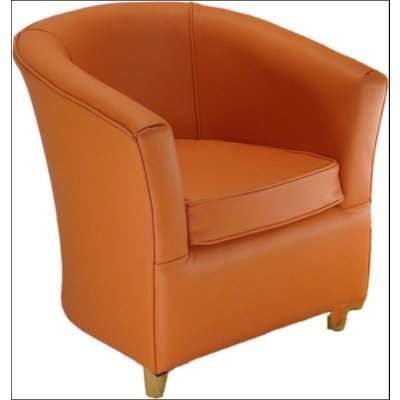 Leather Bucket Tub Chair Tangerine Orange