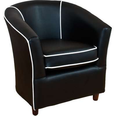 Leather Tub Bucket Chair Black with White Trim