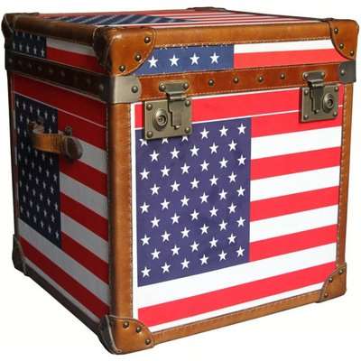 USA Stars And Stripes Antique Leather Storage Trunk