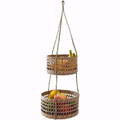 2-Tier Woven Wall Hanging Baskets for Fruit or Plant Pot Holder