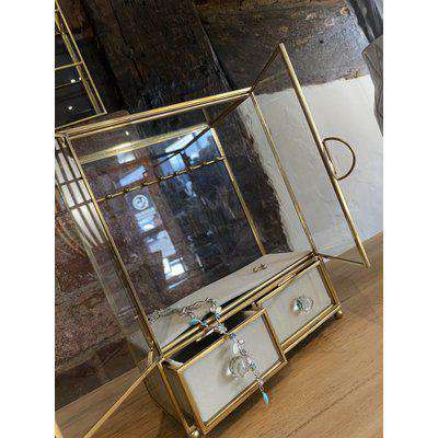 Brass trio, jewellery box or glass wall shelf