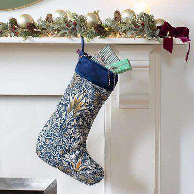 Christmas Stocking in William Snakeshead Fabric with Navy Velvet Trim