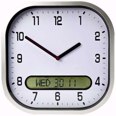 Clear Time Day Date Wall Clock with Digital & Analogue Dual Display