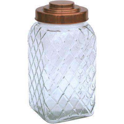 Copper Lidded Square Glass Jar - 12 Inch Large