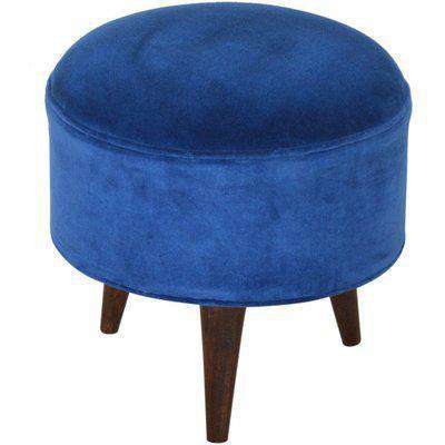 Harvey Collection Royal Blue Velvet Nordic Style Footstool