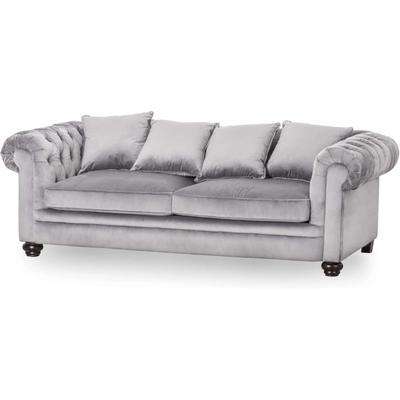 Harvey Collection Grey Velvet Chesterfield Three Seater Sofa