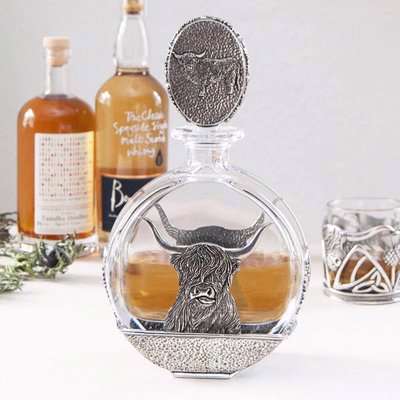 Highland Cow Round Pewter Decanter