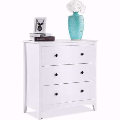Large Chest of 3 Drawers White Cabinet Storage Unite Wood Anti-Bowing Supports, Size84x80x41cm