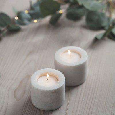 Pair of White Marble Candle and Tea Light Holders