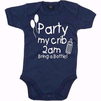 Party in My Crib Bodysuit White with Black Print - 0-3